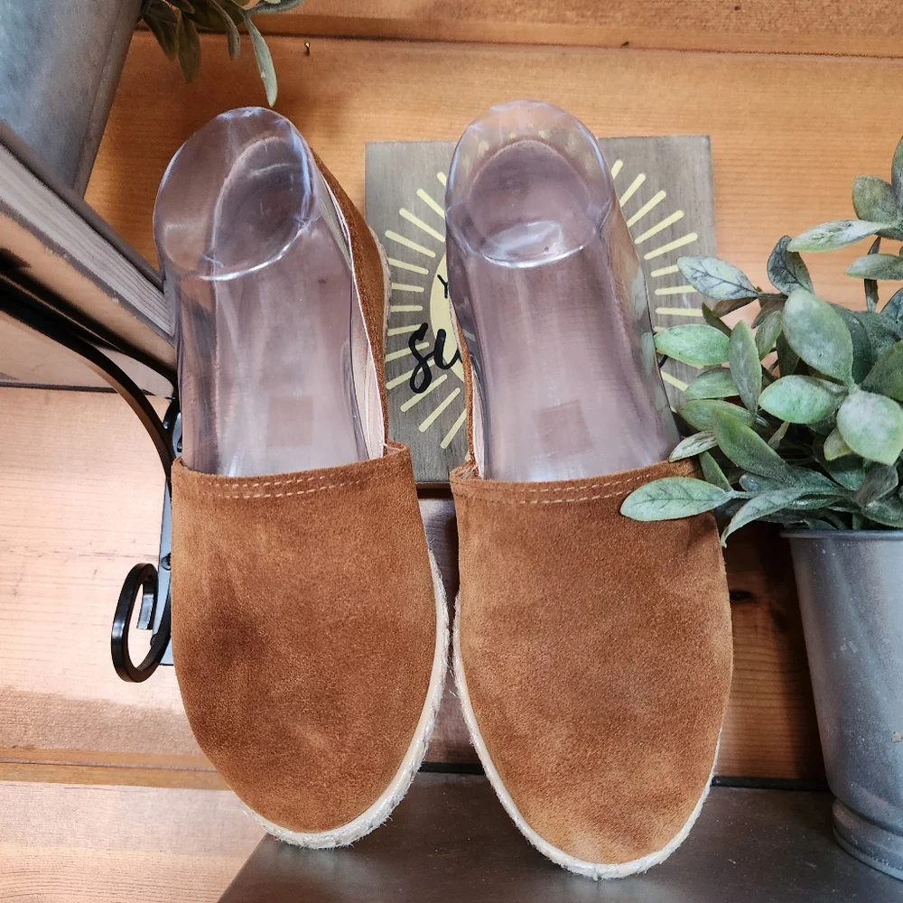 Saks Fifth Avenue Asi‎ Cognac Brown Leather D'Orsay Espadrille Shoes Flats Sz 36